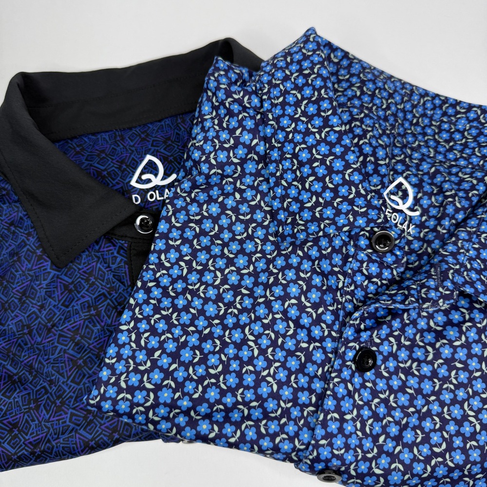 Deolax Mens Polo Shirts Bundle 2PK XXL Blue Floral Geometric Short Sleeve Golf